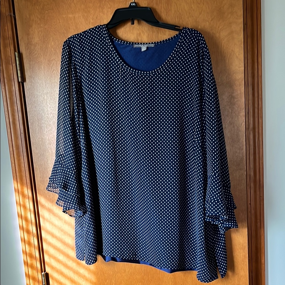 Blue and White Ruffled Blouse with Bell Sleeves 3X